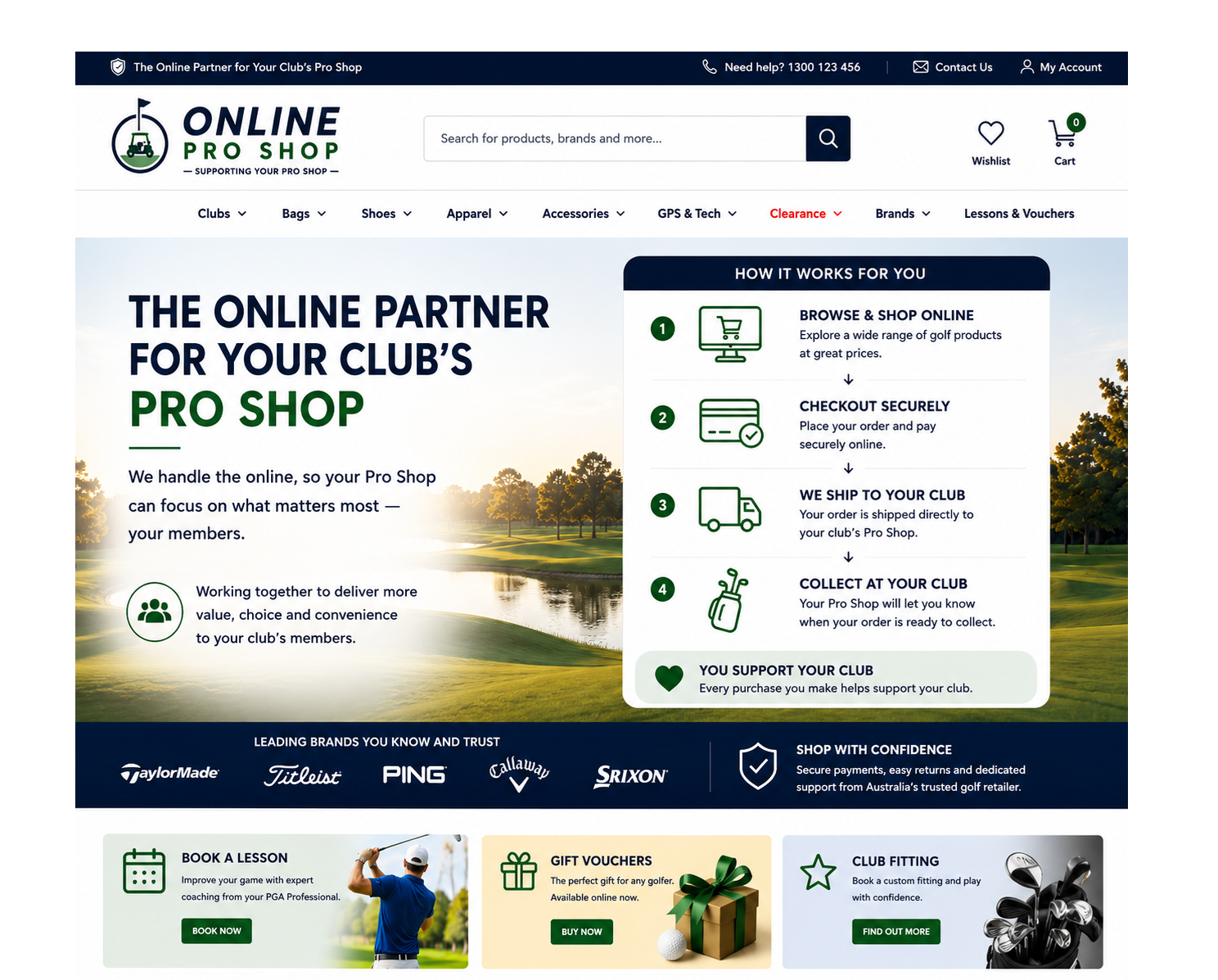 Online Pro Shop: the online partner for your club's pro shop. Browse and shop online, checkout securely, we ship to your club, collect at your club.